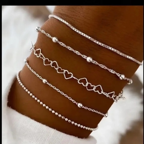 Set of 5 Silver-Tone Dainty Bracelets - Picture 5 of 5